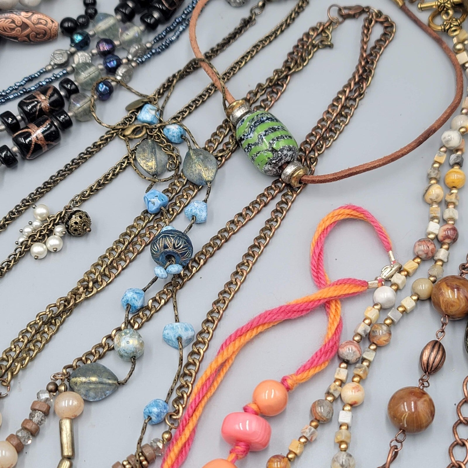 Jewelry Lot Necklace Bracelet Earrings Wood Boho Stone Bead 40 pcs