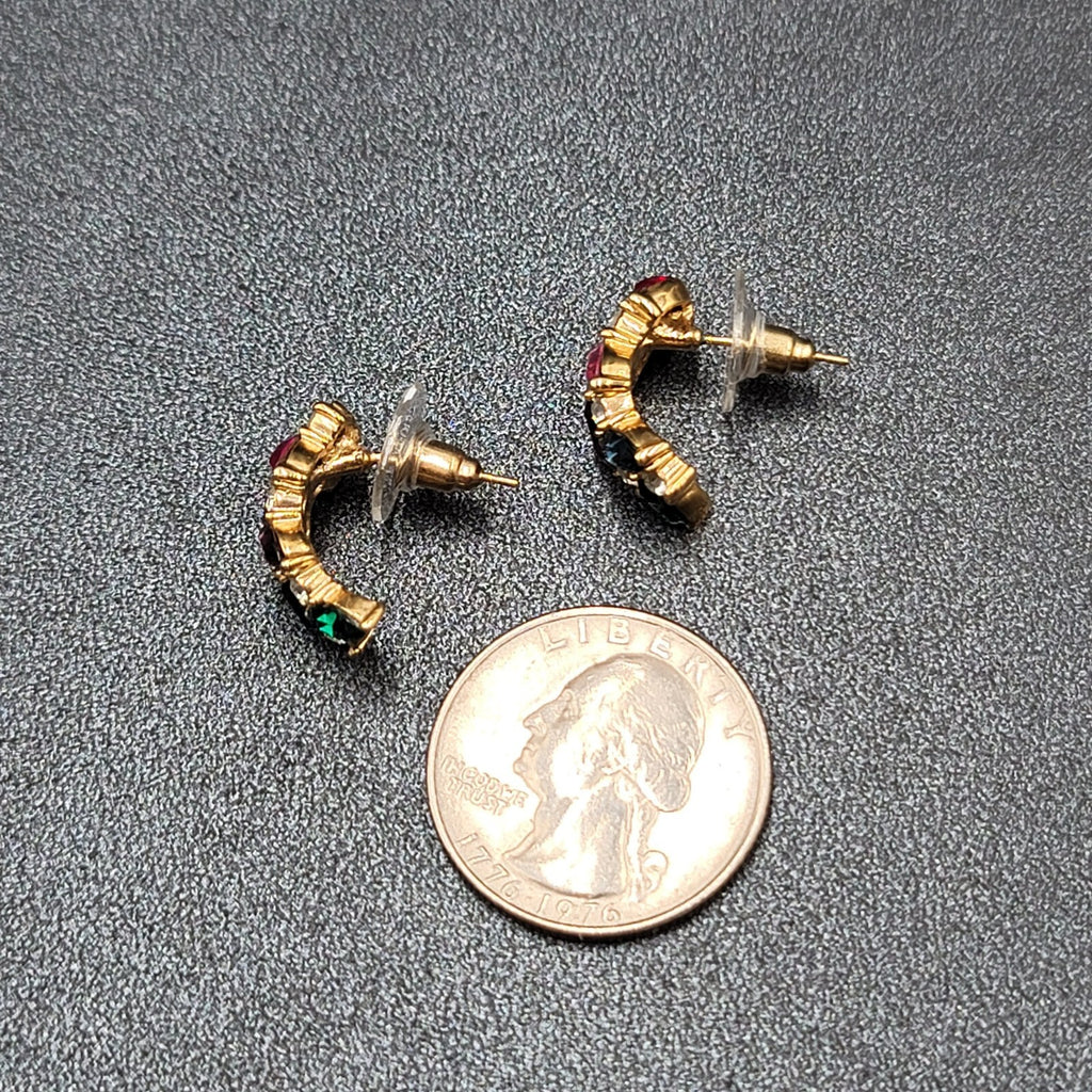Pierced Earrings Gold tone Multicolor Half Hoops 3/4"