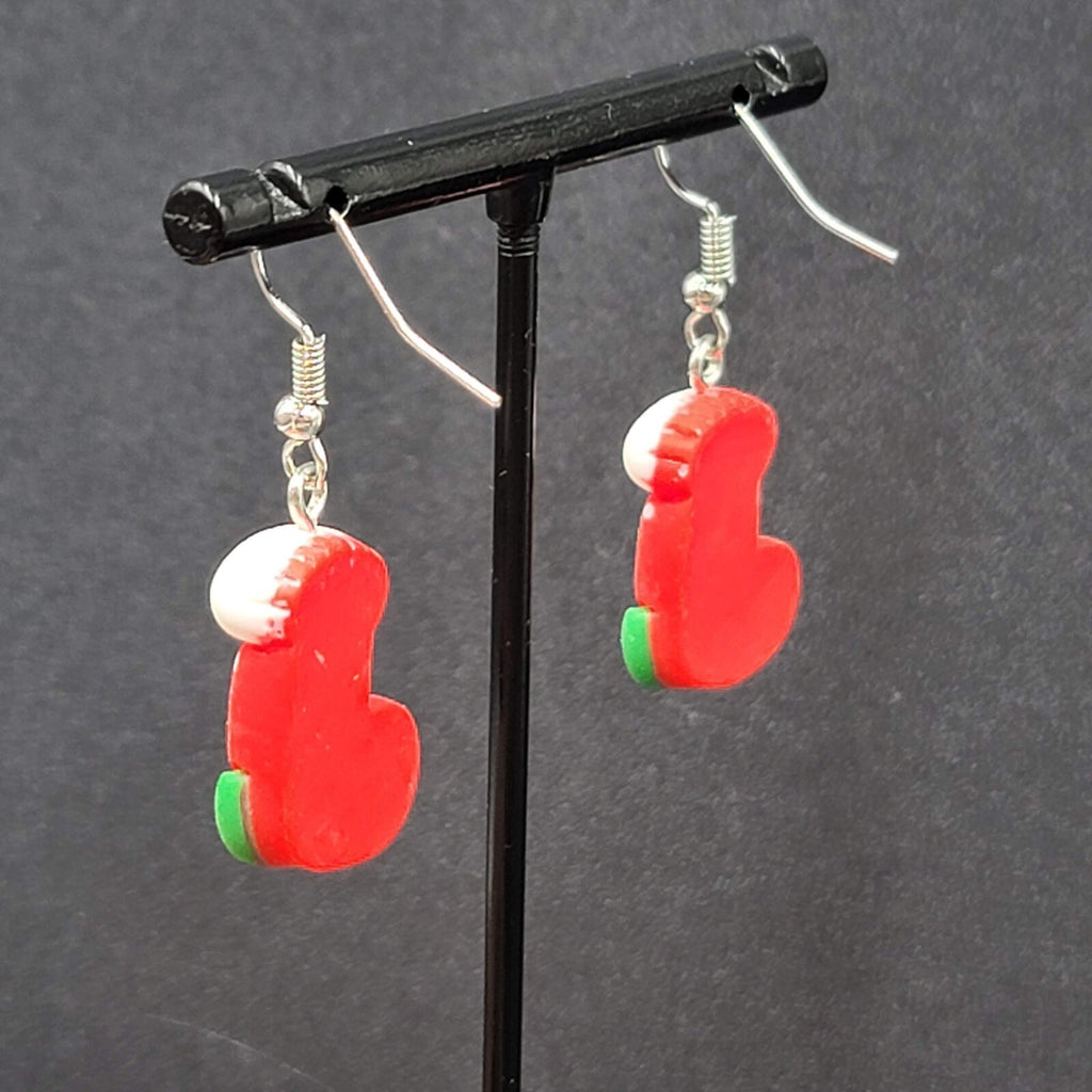 Christmas Stocking Pierced Earrings Puffy 3D Dangle 1 1/8"