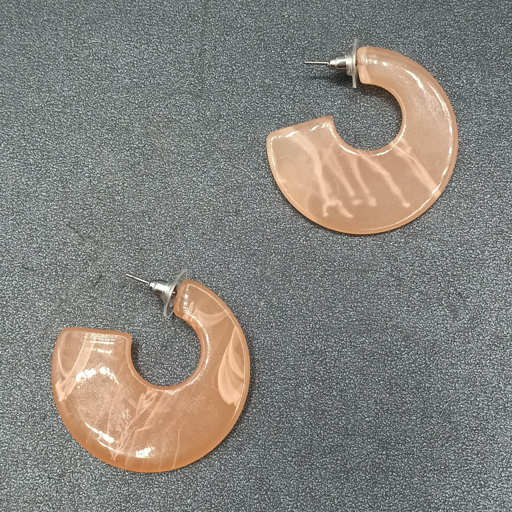Pierced Earrings Pink Swirl Acrylic Wide Half Hoop Drop 1 5/8"