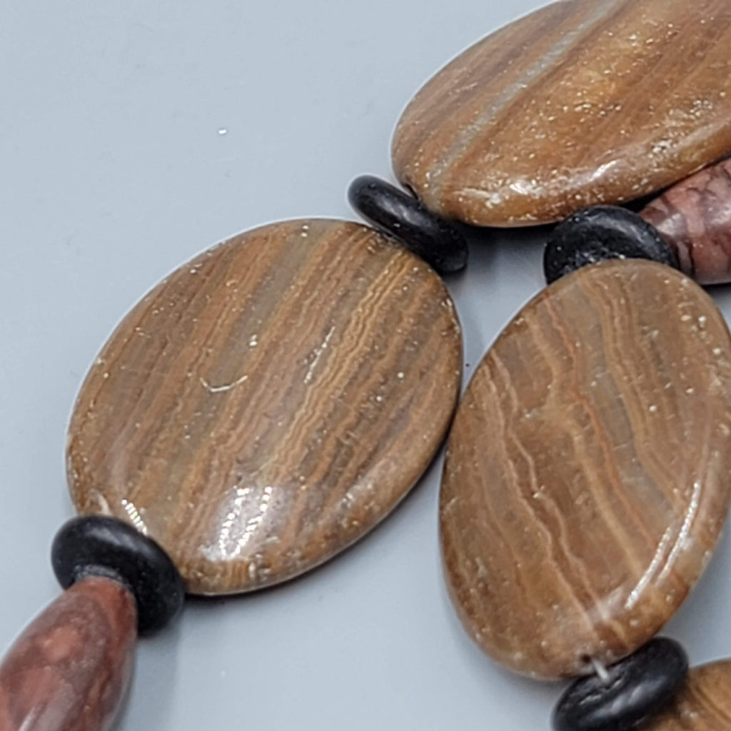 Elephant Pendant Necklace Mixed Stone Beads Toggle Clasp 24 in African Motif