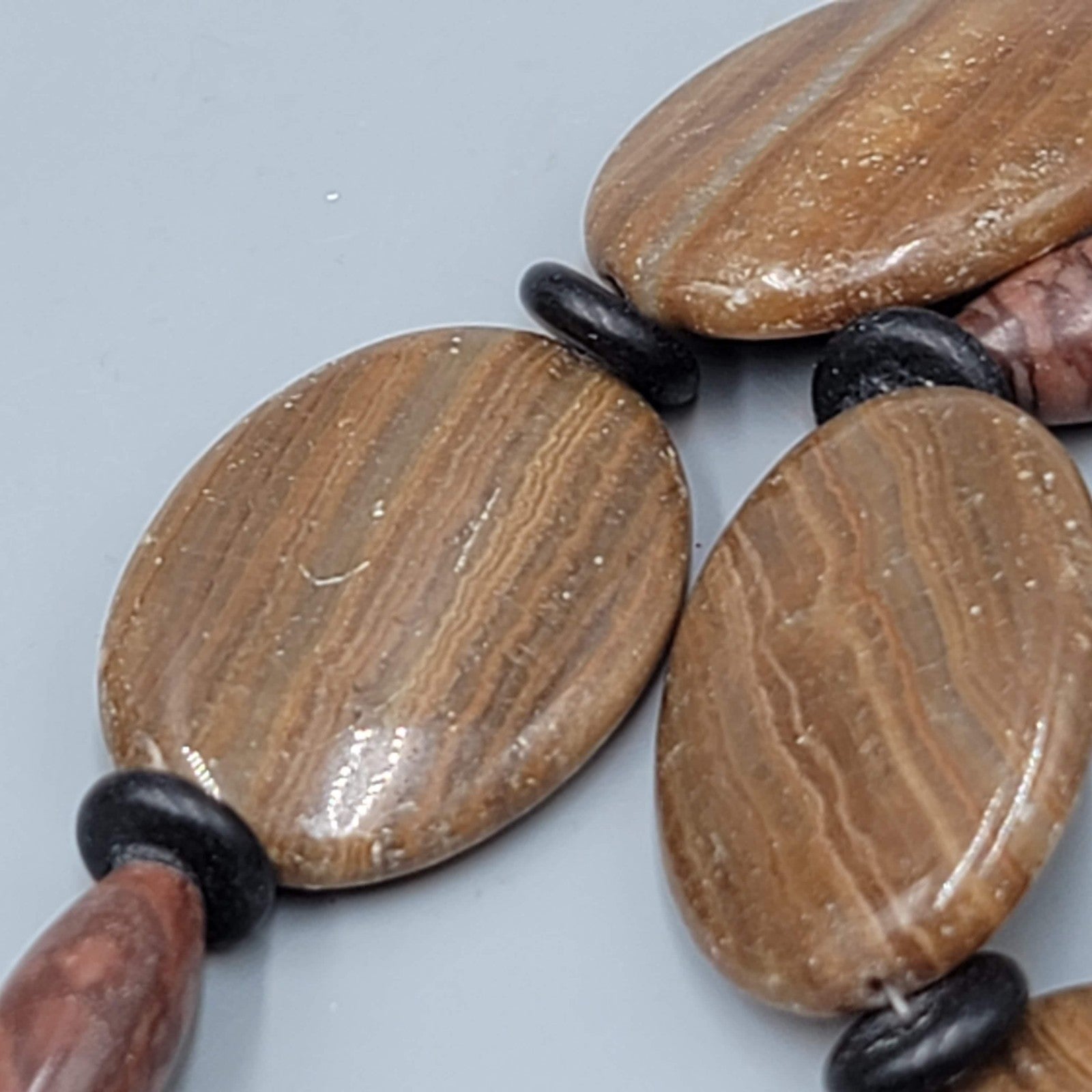 Elephant Pendant Necklace Mixed Stone Beads Toggle Clasp 24 in African Motif