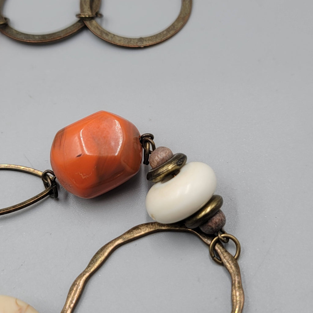 Autumn Fall Bead Necklace Bronze tone Circles Long 32 in