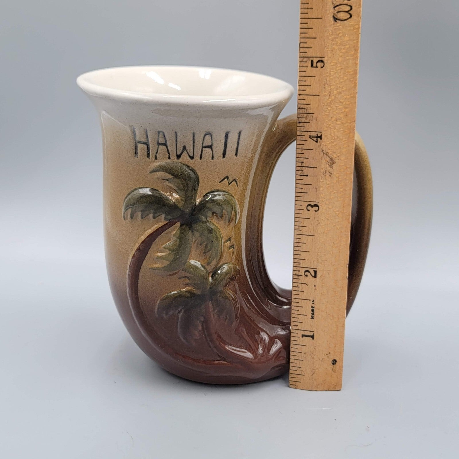 Vtg 1981 K S Hawaiian Creations Palm Trees Coffee Mug Hawaii Handmade Pottery