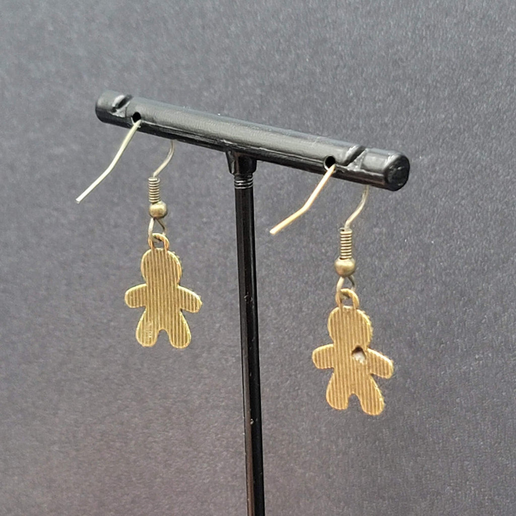 New Gingerbread Man Pierced Earrings Bronze tone Embossed Dangle 3/4" FS