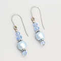 Satin Blue Bead Pierced Earrings Silver tone Dangle 1 1/8"