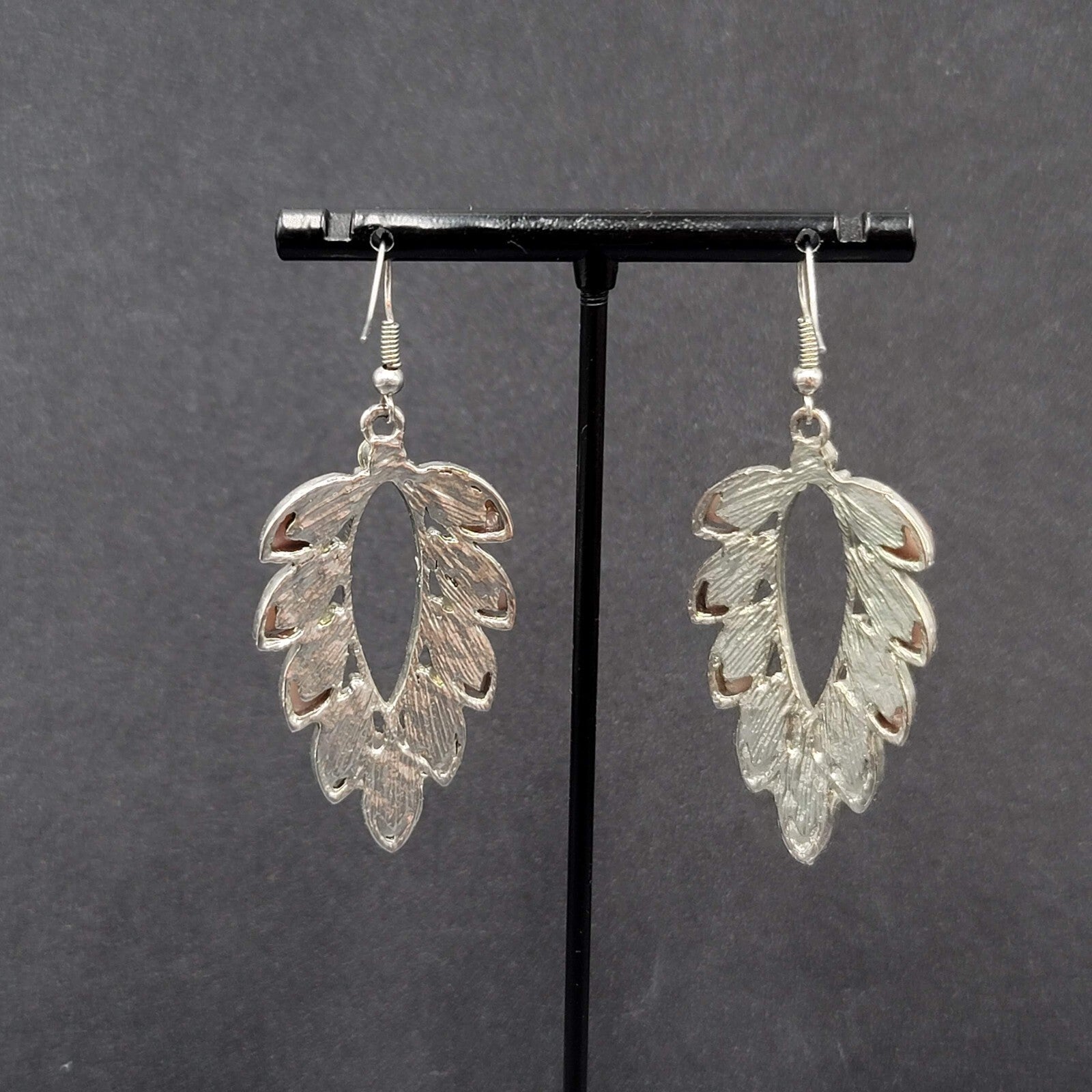 Pierced Earrings Silver tone Rhinestone Acrylic Dangle 1 7/8"