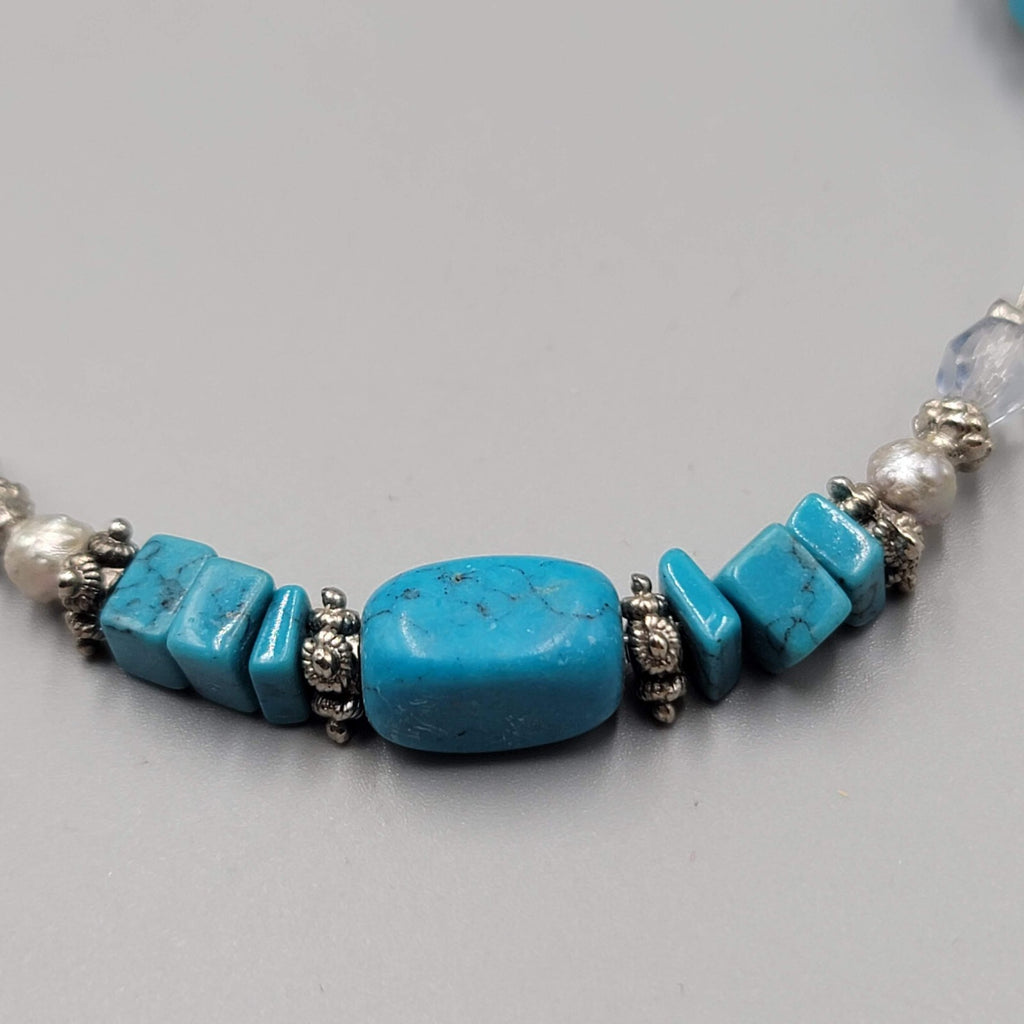 Express Floating Bead Necklace Blue Stone Silver tone 14"-16"