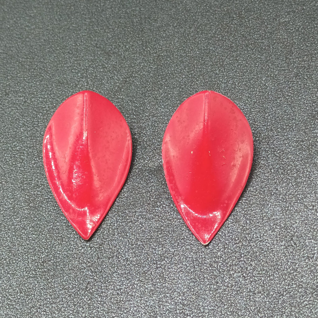 Vintage Pierced Earrings Red Enamel Over Metal Leaf Drop 1 3/8"
