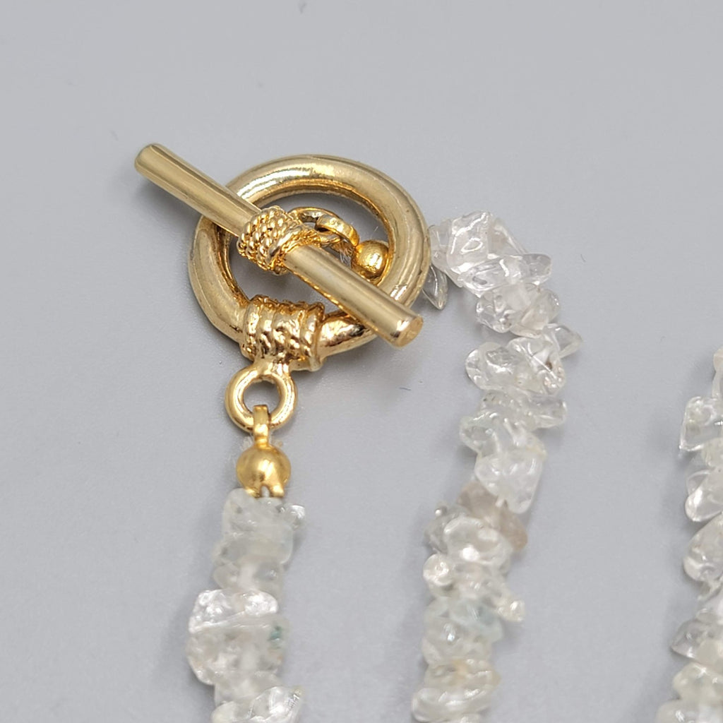 Quarts Bead Chips Necklace Gold tone Toggle Closure 16"