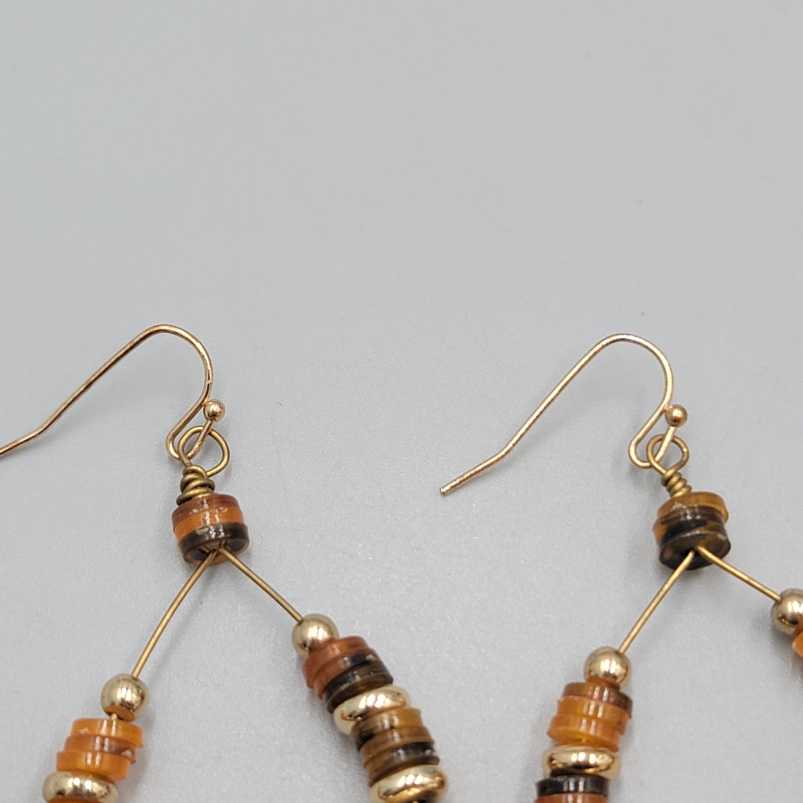Beaded Teardrop Hoops Pierced Earrings Gold tone Dangle 2"