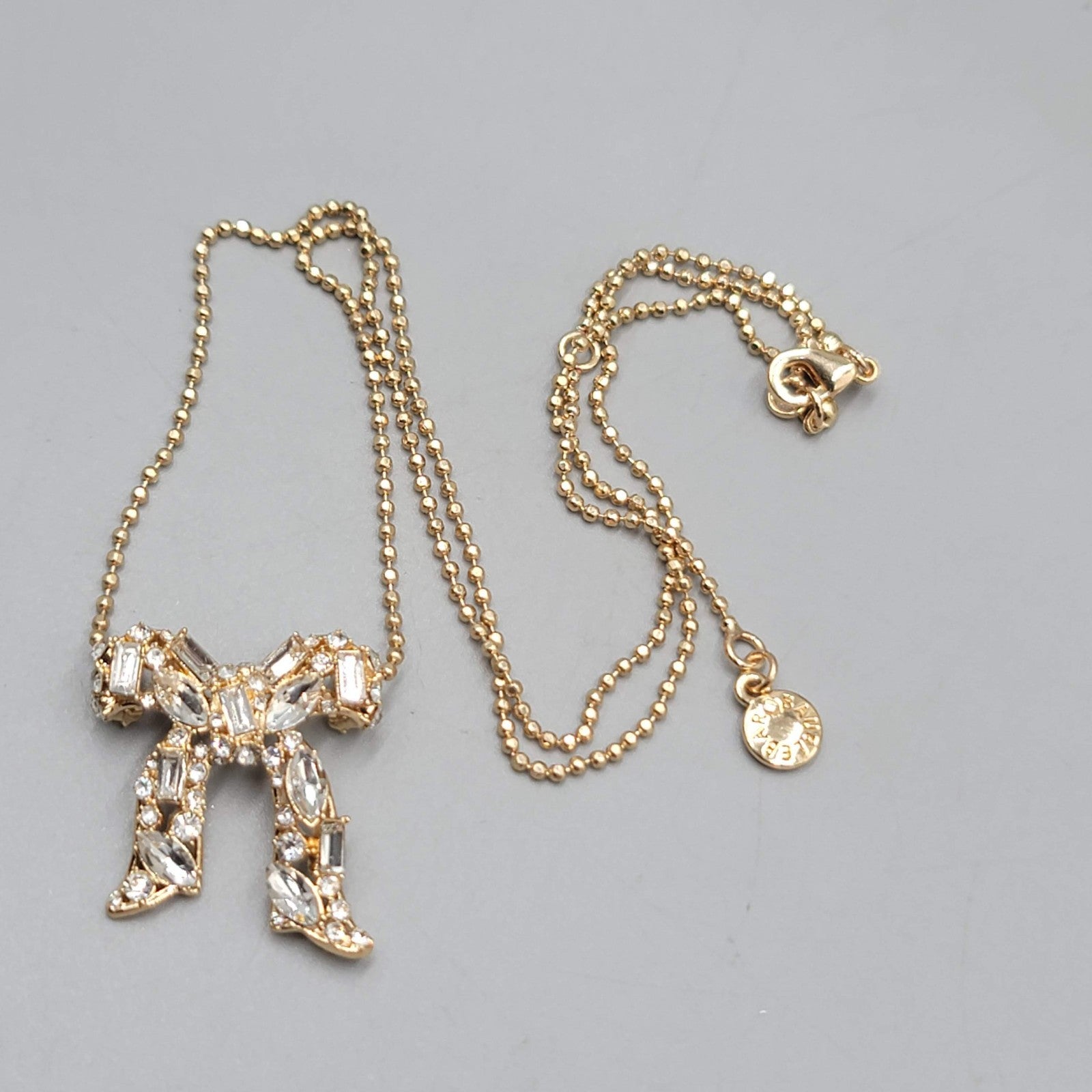 Baublebar Bow Pendant Necklace Gold tone Crystal Rhinestone 18"-20"