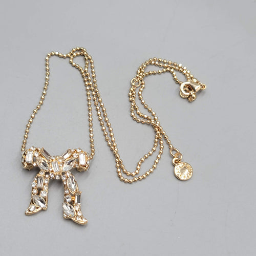 Baublebar Bow Pendant Necklace Gold tone Crystal Rhinestone 18"-20"