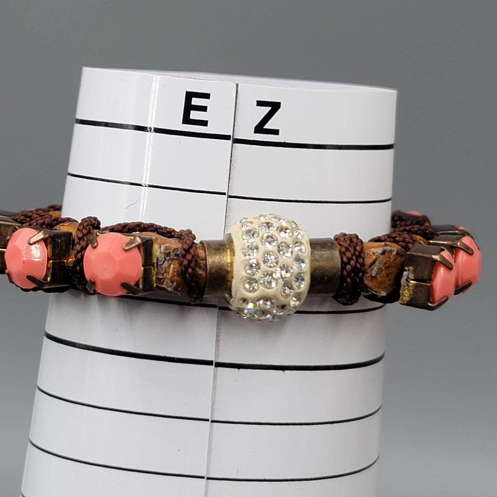 Statement Boho Bracelet Faux Leather Pink Rhinestones Magnetic Rhinestone Closur