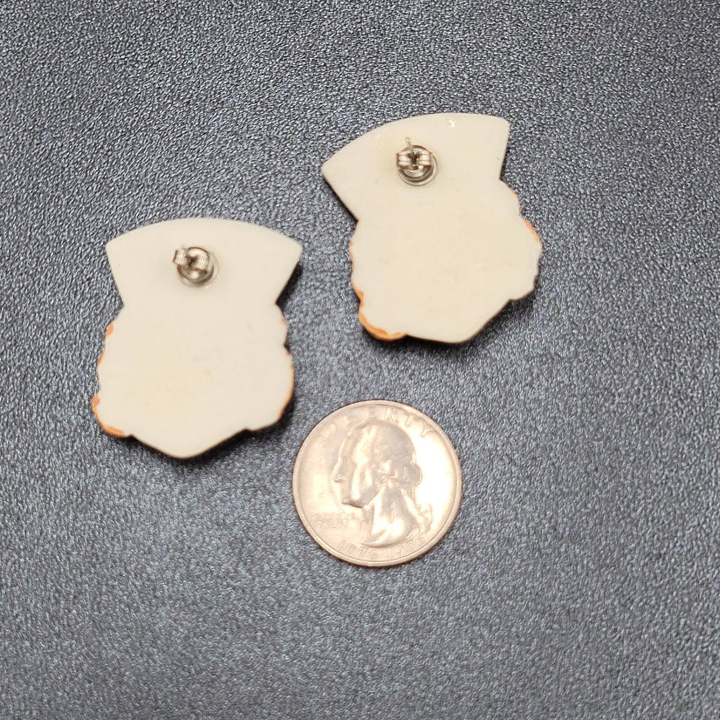 Vintage Pierced Earrings Acrylic Nurse Face Medical Fun Gift 1 3/8"