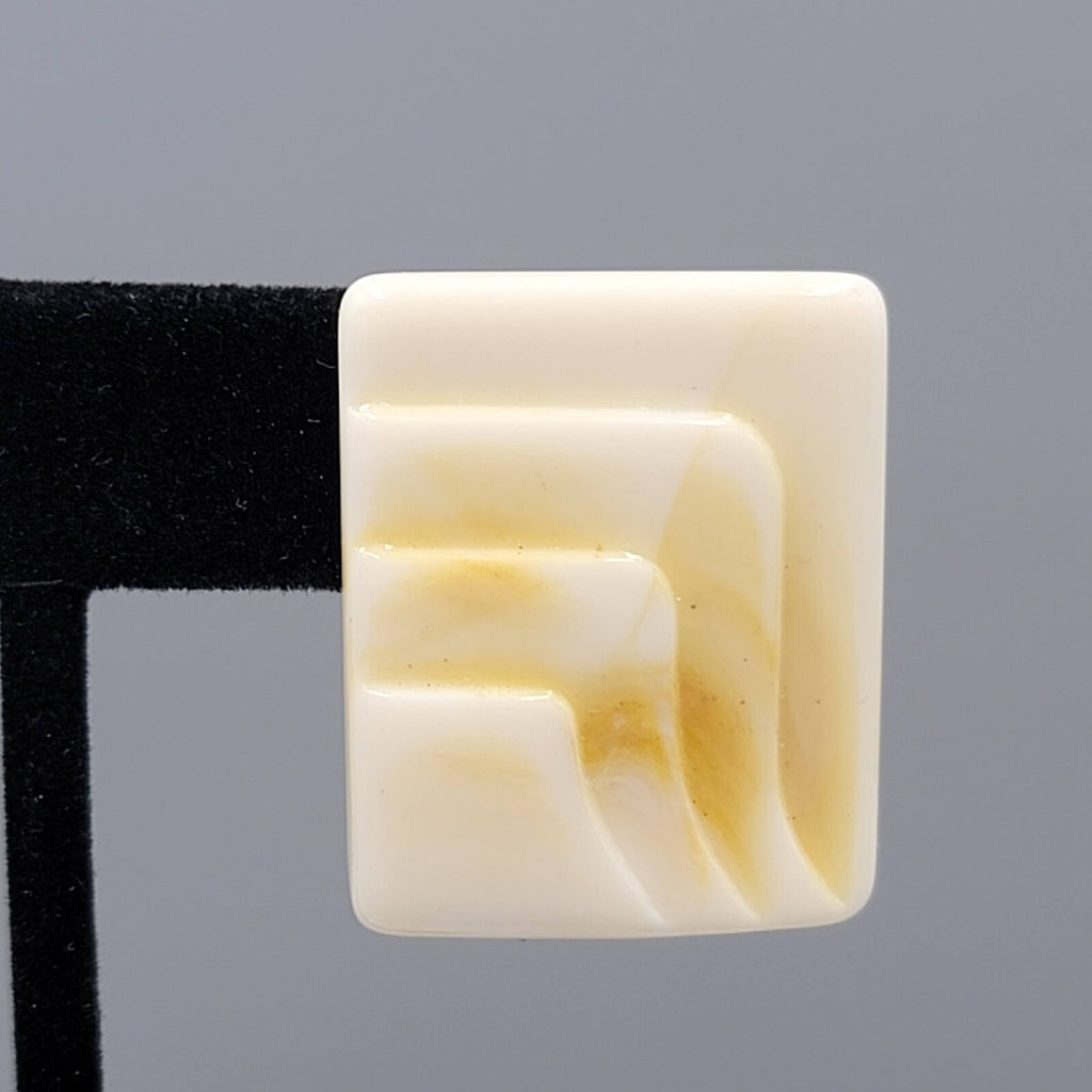 Vintage Pierced Earrings Acrylic Rectangle Drop Beige Tan Swirl 1.25"