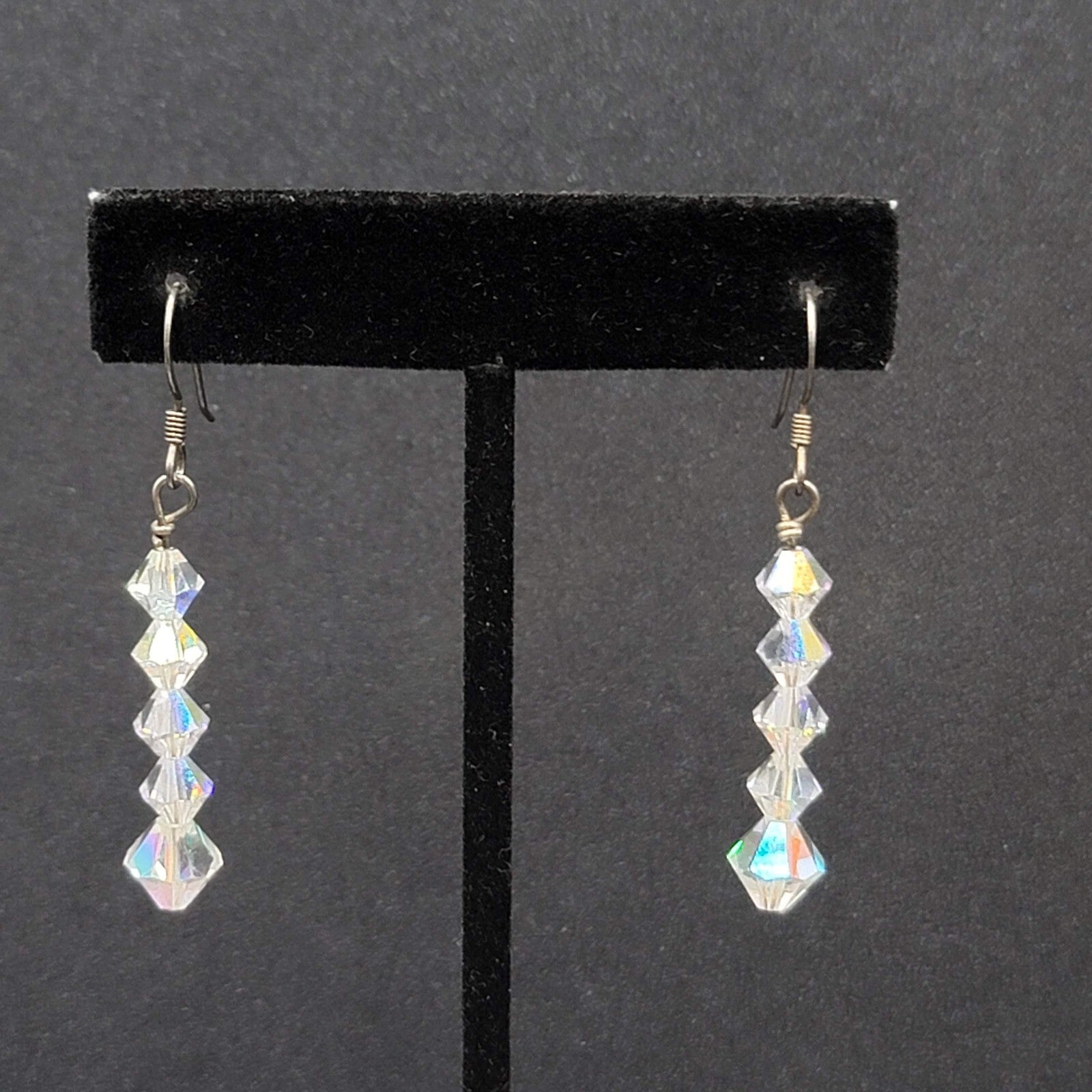Pierced Earrings Bicone AB Crystal Bead Dangle 1.5"