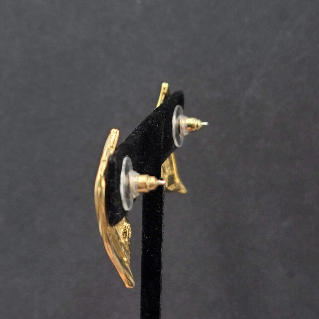 Vintage Pierced Earrings White Enamel Gold Plated Drop 1.25"