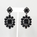 Pierced Earrings Black Metal Black Rhinestone Dangle 2.5"