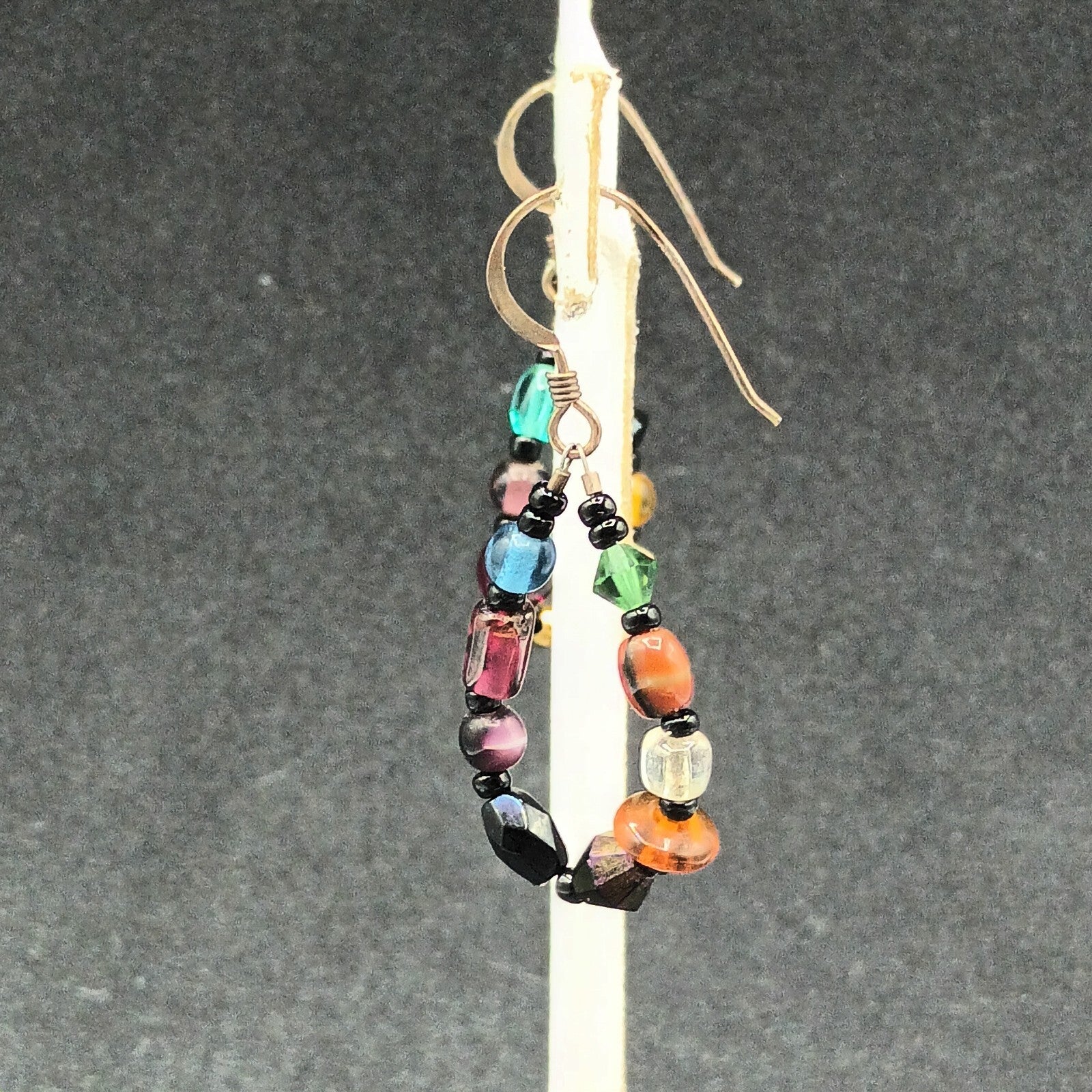 Pierced Earrings Silver tone End of Day Beads Multicolor Loop Dangle 1 1/8"