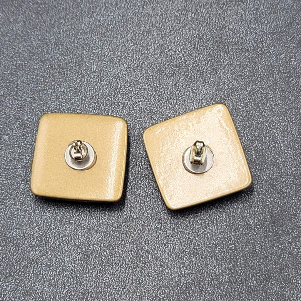 Vintage Pierced Earrings Silver Splatter Square Drop 1"