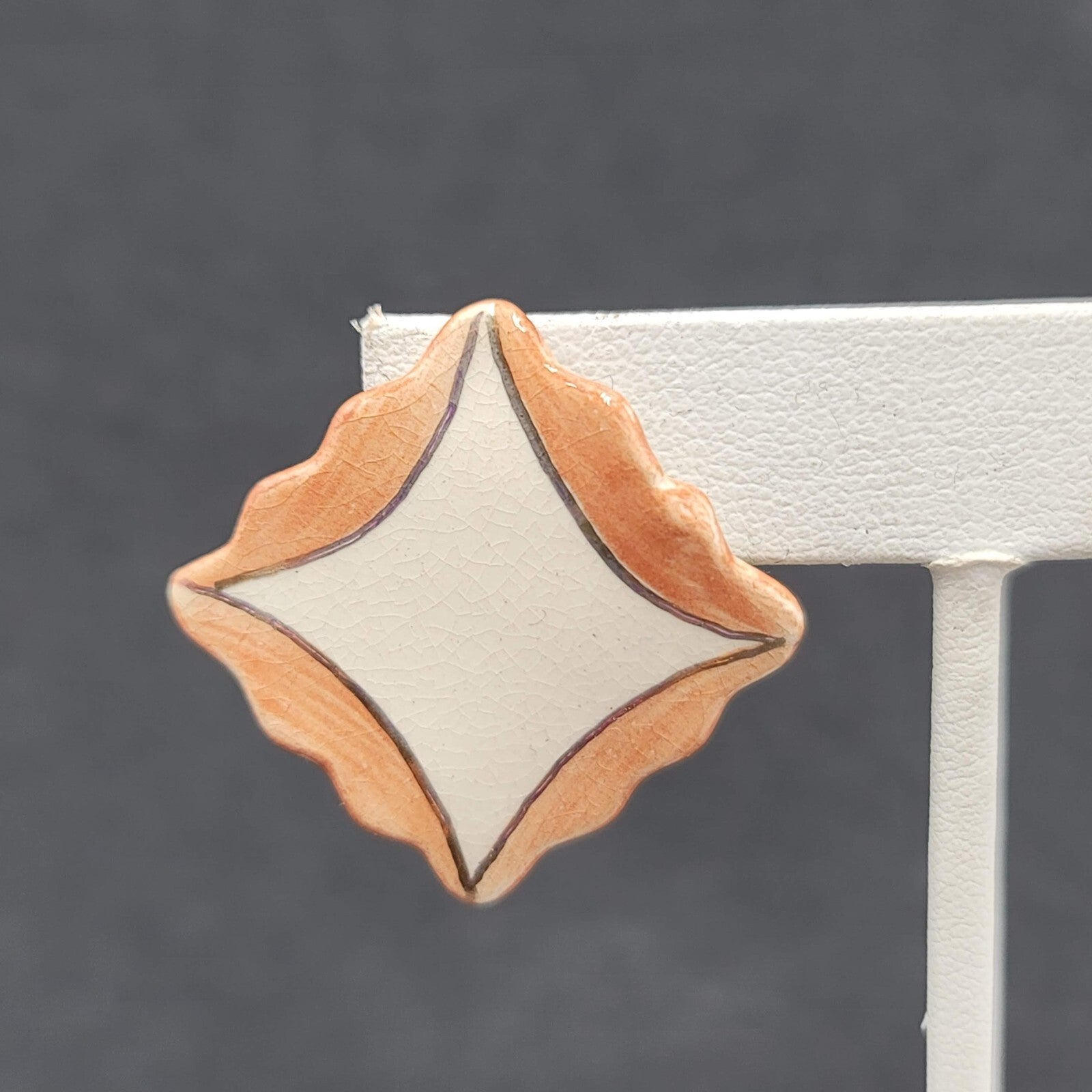 Vintage Pierced Earrings Ceramic Hand Painted Square Drop 1.25"