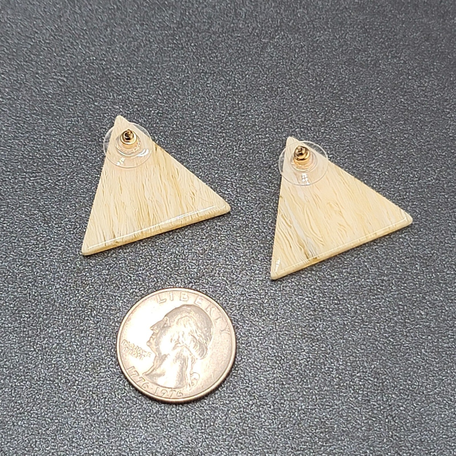 Vintage Pierced Earrings Resin Translucent Triangle Drop 1"