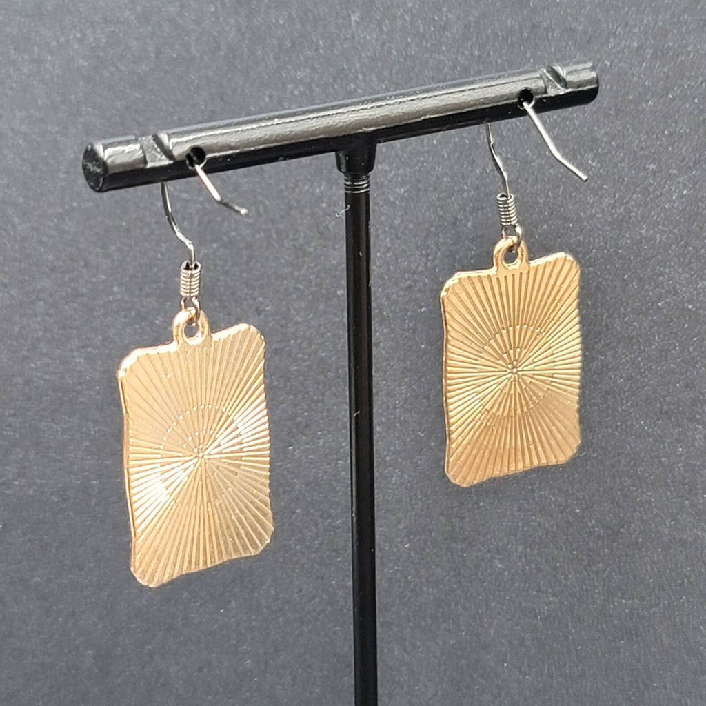Tarot Card Pierced Earrings The Wheel of Fortune Gold tone Black 1"