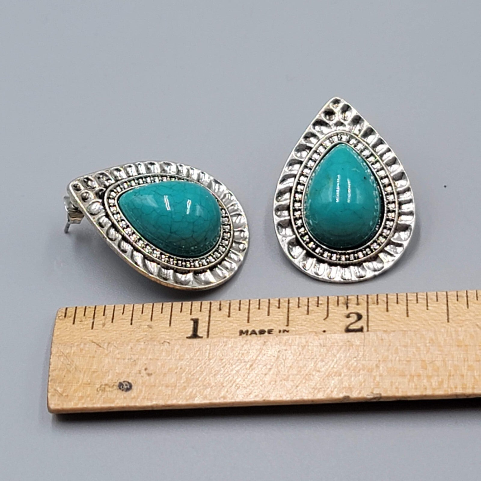 Teardrop Pierced Earrings Silver tone Blue Accent 1.25"