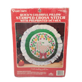 Vtg Partridge Wreath Vogart Crafts Stamped Cross Stitch Christmas Pillow Kit NOS