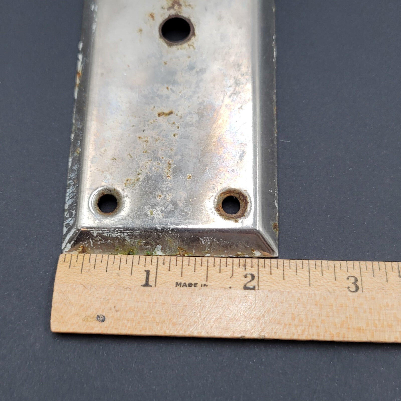 Vintage Steel Doorknob Silver Back plate 7" x 2.25" Salvage Door Hardware 2.25"
