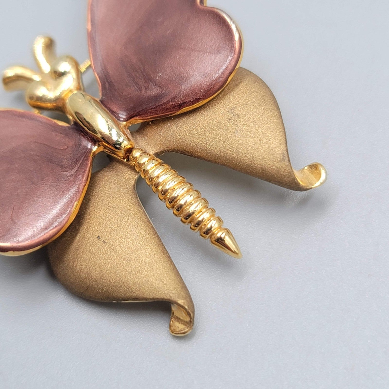 Butterfly Brooch Brown Enamel Gold tone Vintage Estate 1.75"