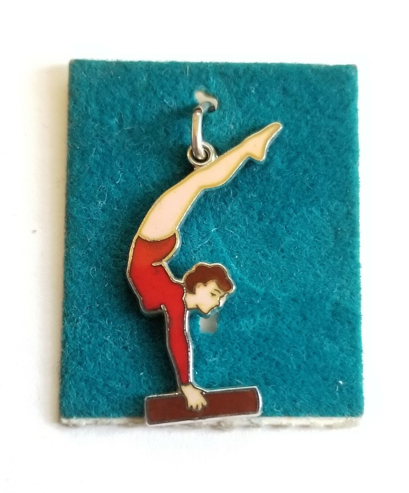 Vintage Sterling Silver Enamel Gymnastics Bar Girl .925 Charm Pendant NOS