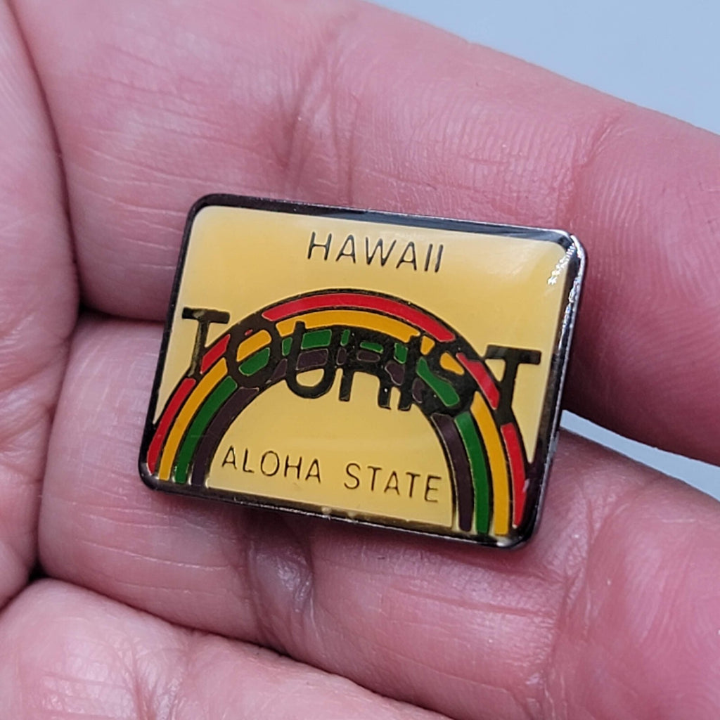 Vintage Hawaii Rainbow Metal Pinback Lapel Pin TOURIST Aloha State
