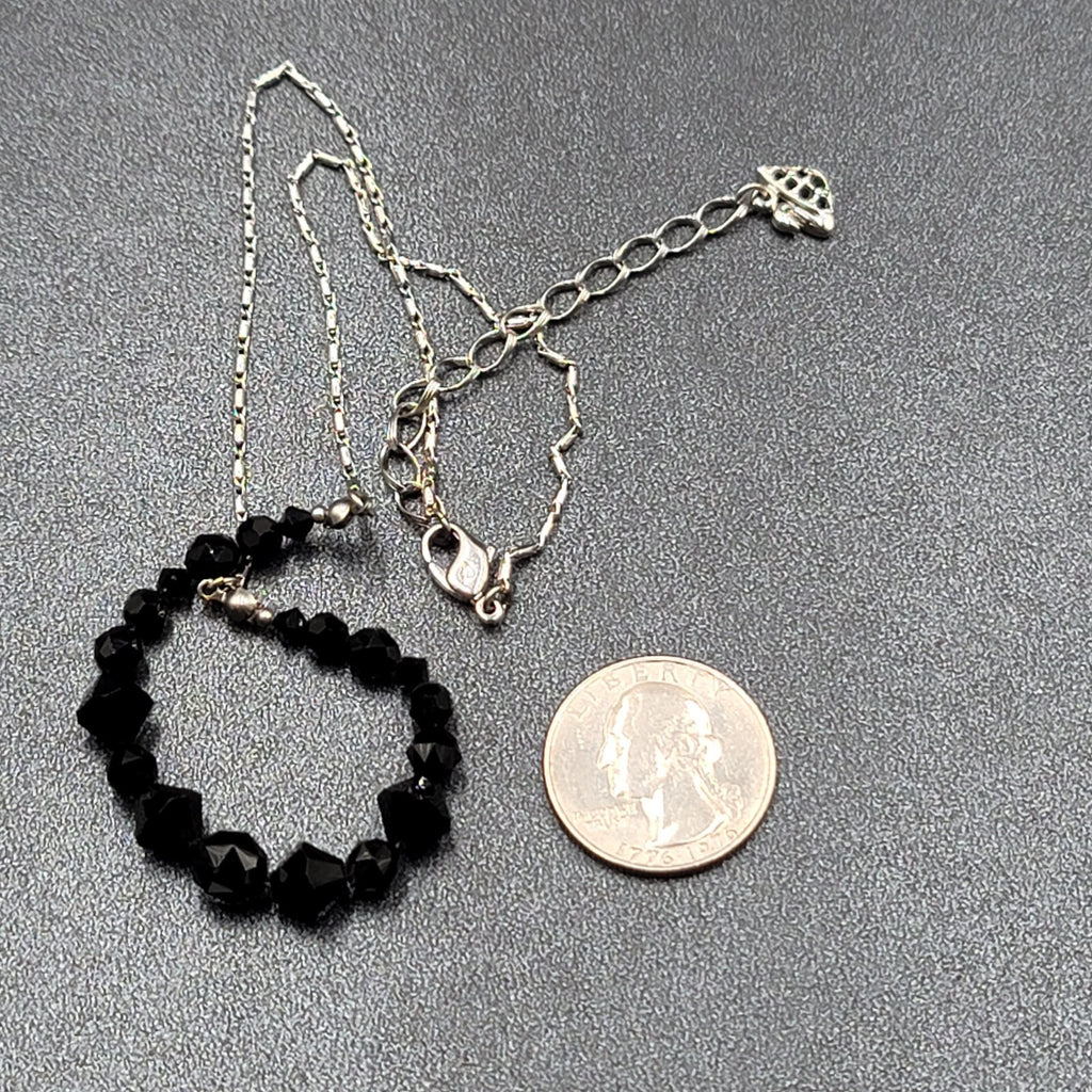 Swarovski Necklace Black Rivioli Crystal Bead Silver Plated Signed 16"-18"