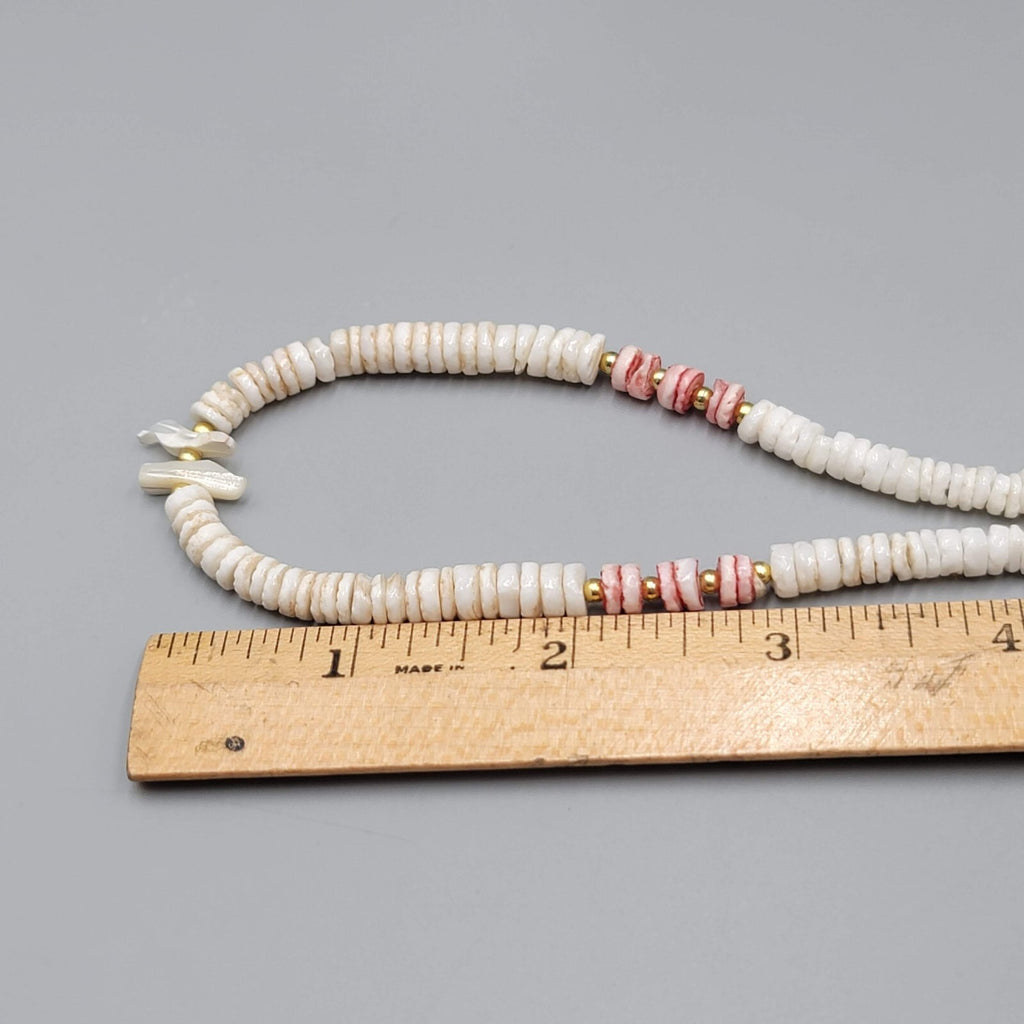 White Shell Mother of Pearl Carved Birds Surfer Beach Bead Beaded Necklace 18"