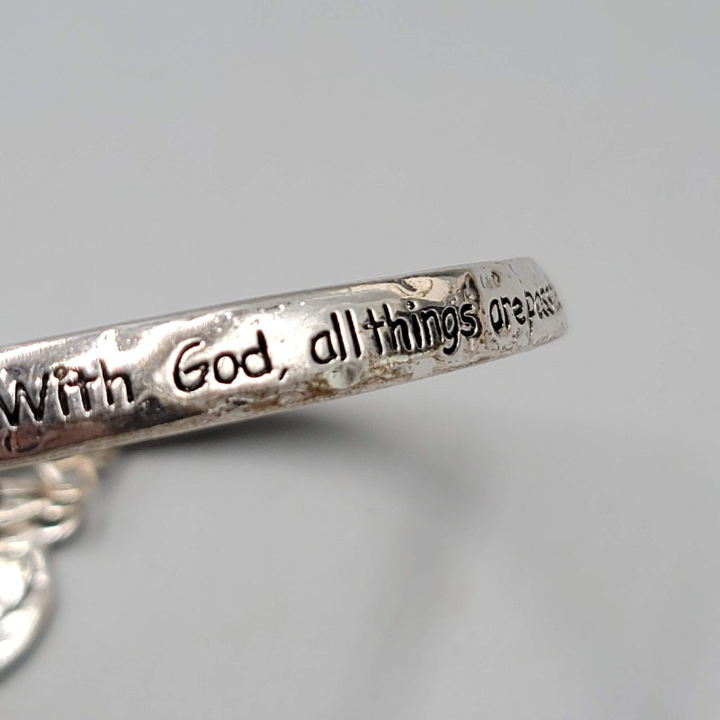Matthew 19 Scripture Bangle Charm Bracelet Silver tone Fish Charm