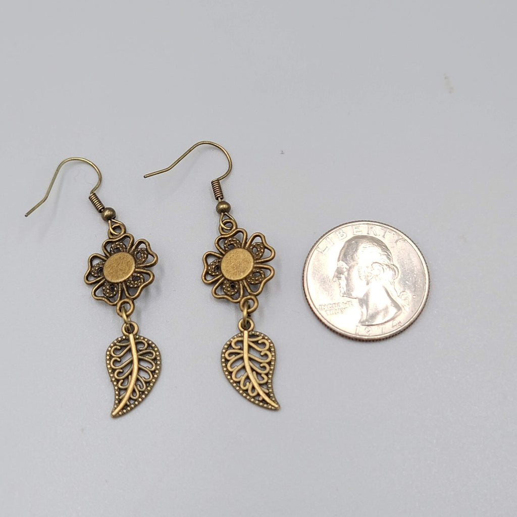 Filigree Flower Pierced Earrings Bronze tone Dangle NEW 1.5"