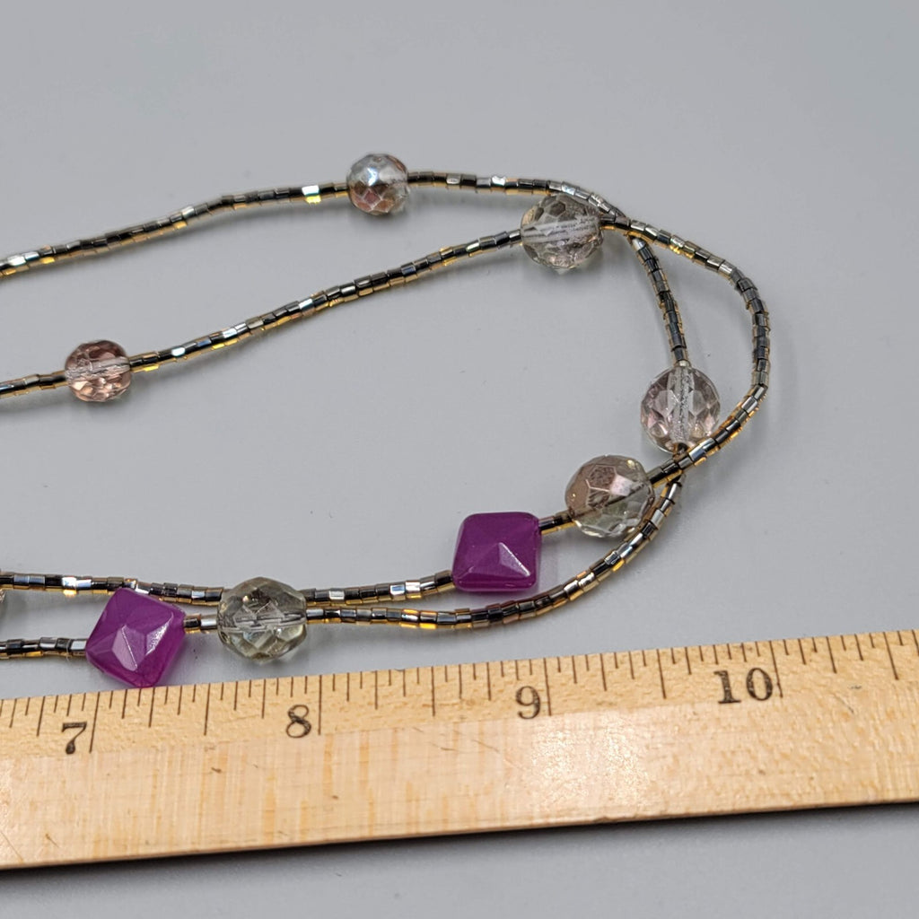 Rachel Necklace Long Beaded Purple Yellow Unique 44"