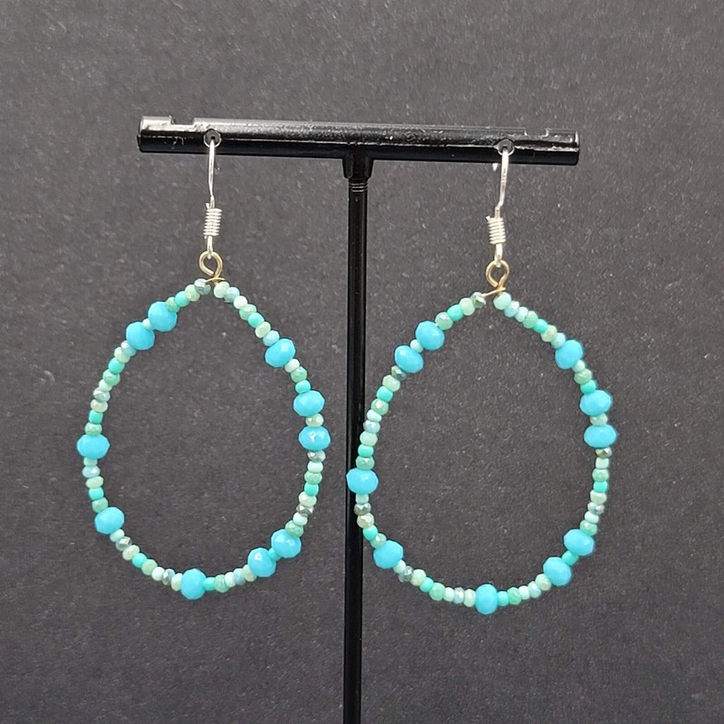Pierced Earrings Small Crystal Beaded Dangle Teardrop Loops 2"