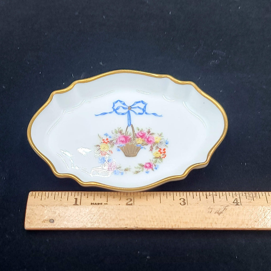 Trinket Pin Tray Giraud Limoges France Flower Basket Bow Hand painted Signed
