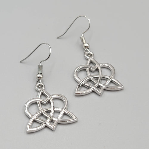 Celtic Heart Knot Pierced Earrings Silver tone Dangle 7/8"