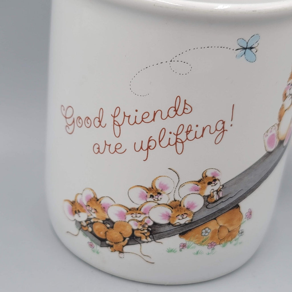 Good Friends are Uplifting COFFEE MUG bunny rabbit mice Hallmark VTG