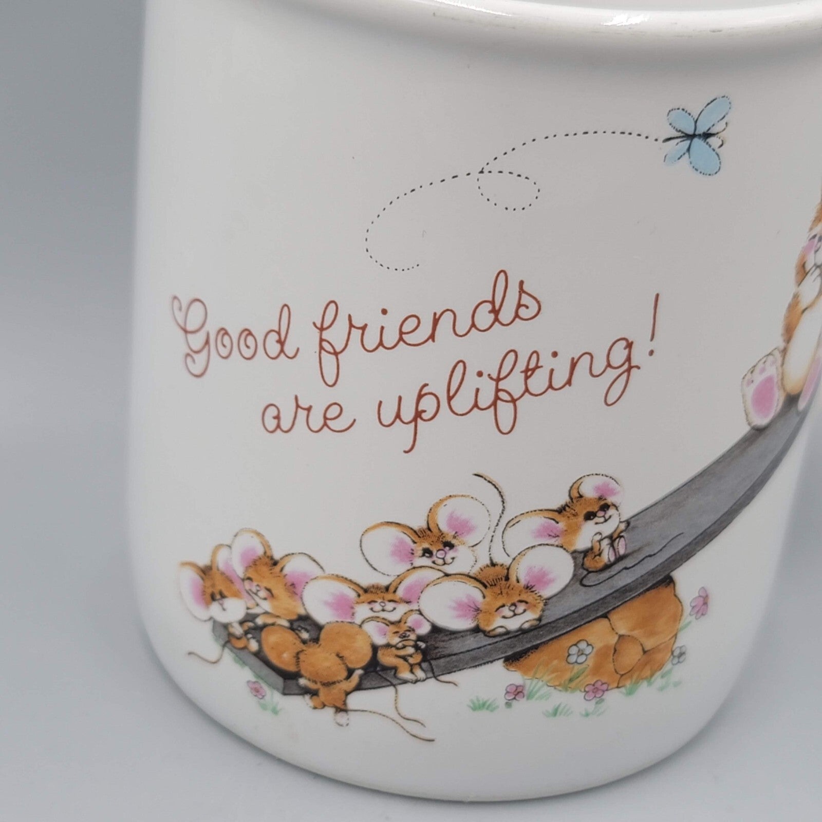 Good Friends are Uplifting COFFEE MUG bunny rabbit mice Hallmark VTG