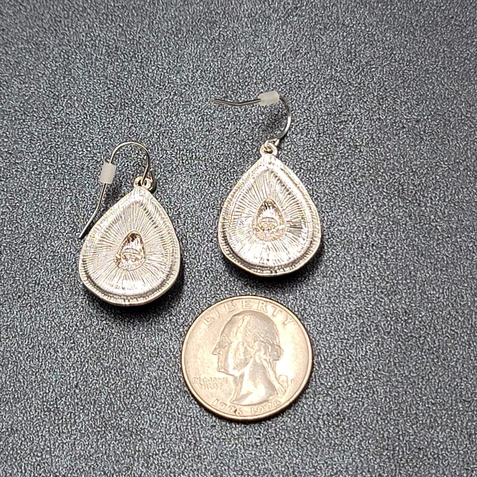 Pierced Earrings Silver Plated Hammered Metal Teardrop Dangle 1"