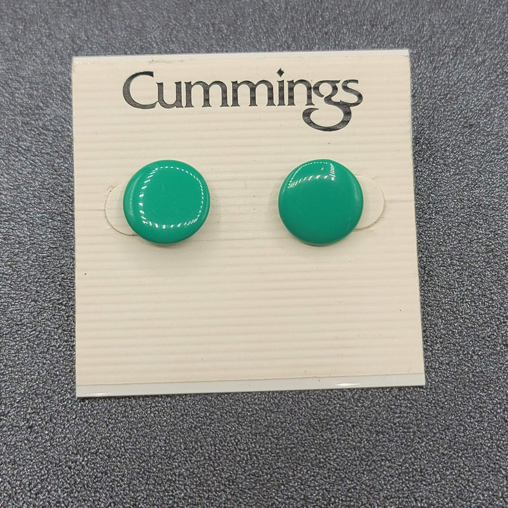 Cummings Pierced Earrings Teal Green Enamel Disc Studs 1/2" NWT
