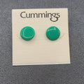 Cummings Pierced Earrings Teal Green Enamel Disc Studs 1/2" NWT