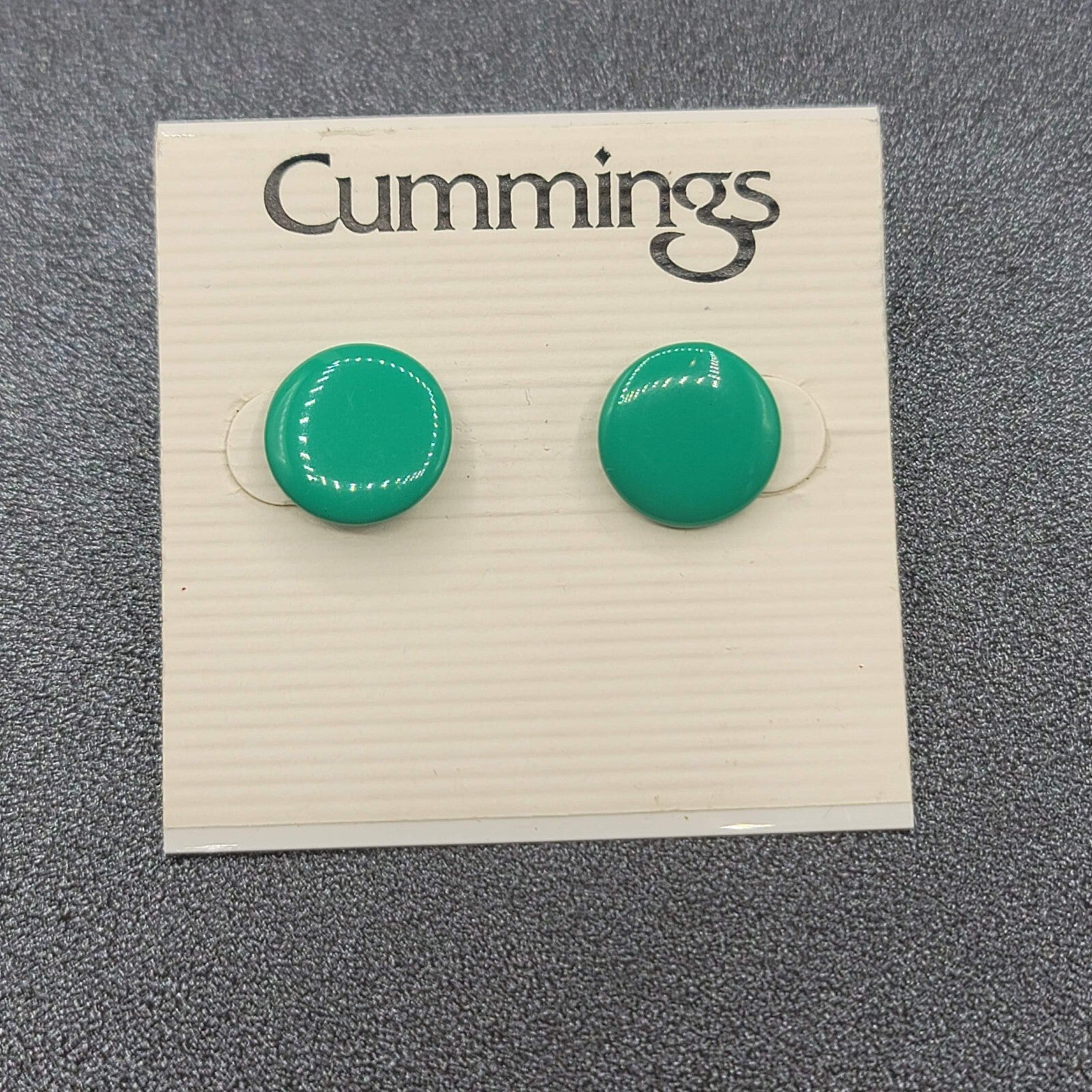 Cummings Pierced Earrings Teal Green Enamel Disc Studs 1/2" NWT