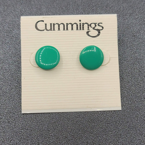 Cummings Pierced Earrings Teal Green Enamel Disc Studs 1/2" NWT
