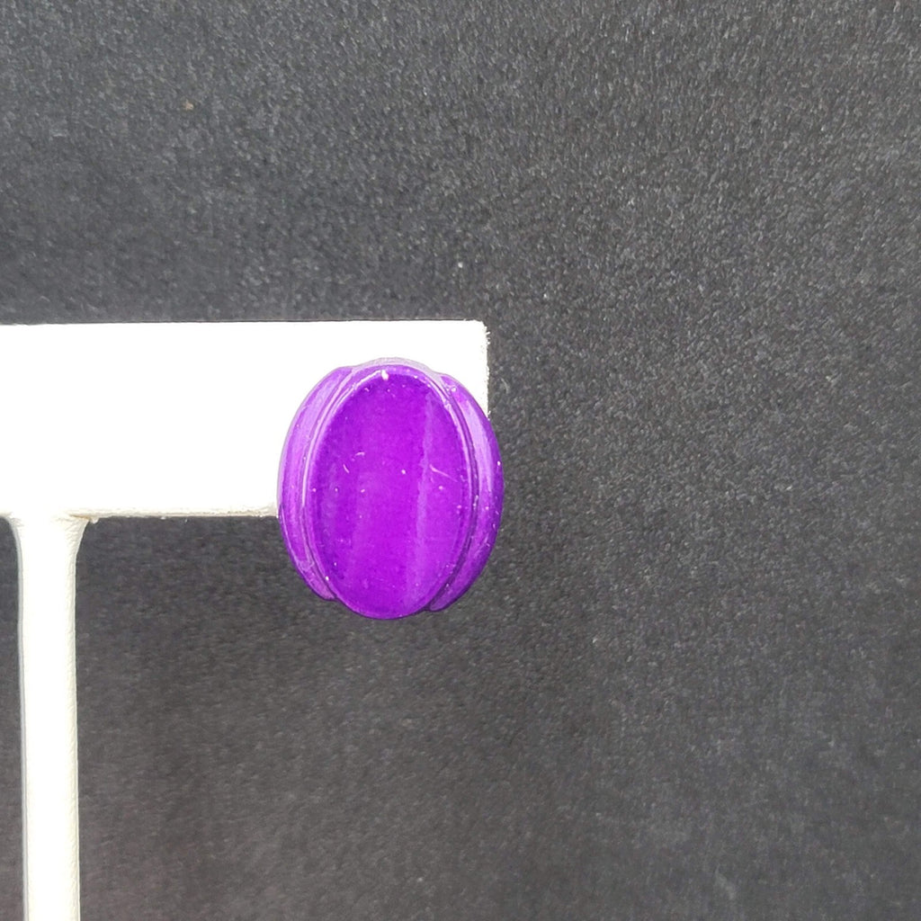 Vintage Pierced Earrings Dark Purple Enamel over Metal Oval Studs 3/4"